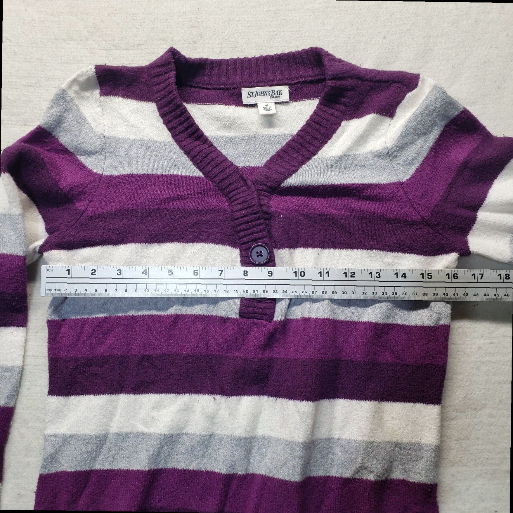 Vintage St. John's Bay Women's Purple White Striped Long Sleeve Sweater Adult Medium Size M / US 6-8 / IT 42-44 - 4 Thumbnail