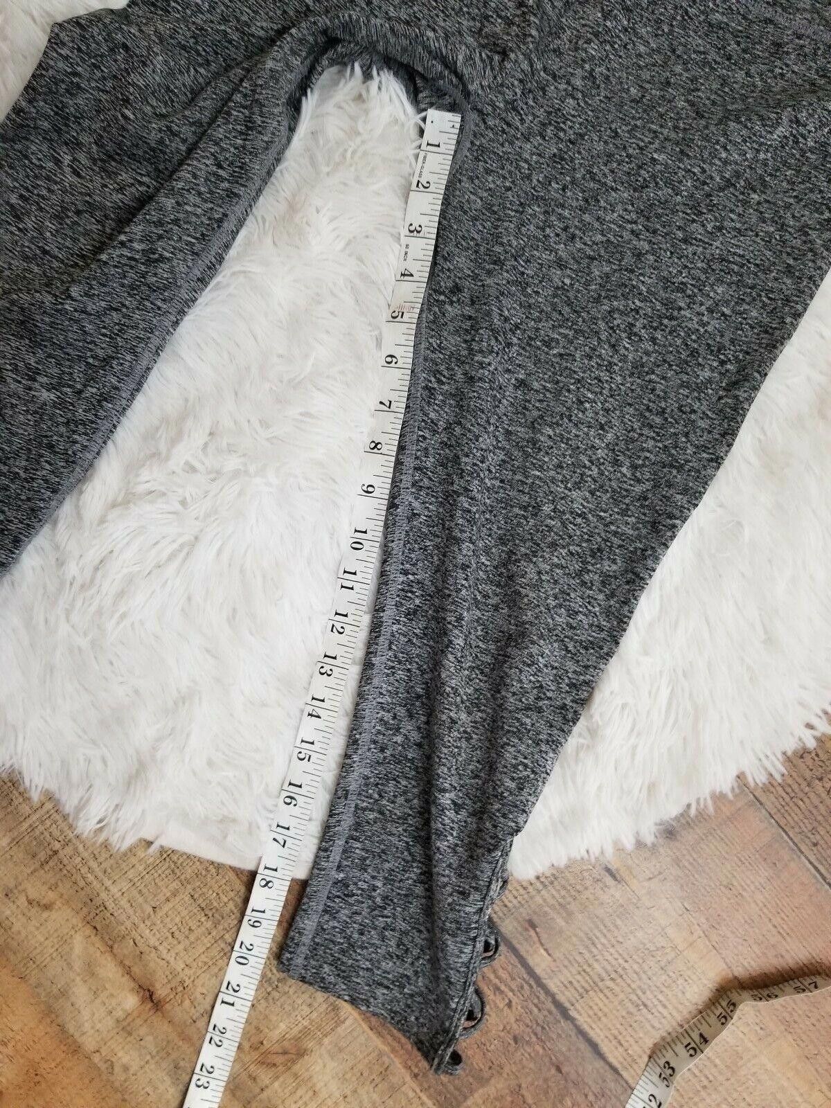 Designer Workout Leggings Medium Heathered Gray Lace Up Sides Size 32" / US 10 / IT 46 - 6 Thumbnail
