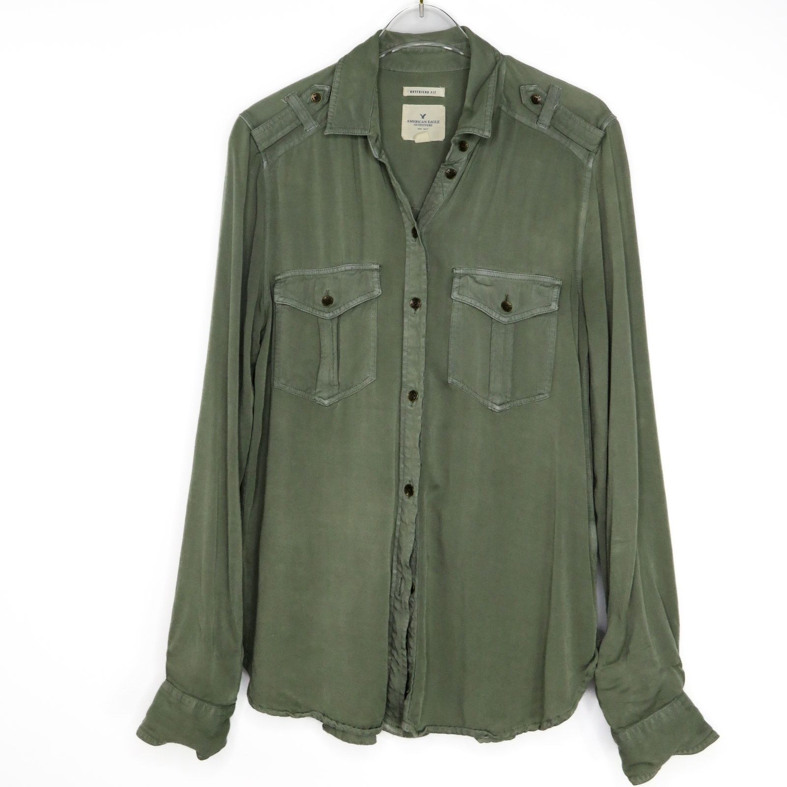 American Eagle Outfitters American Eagle Olive Green Boyfriend Button Down Shirt XS Size XS / US 0-2 / IT 36-38 - 2 Thumbnail