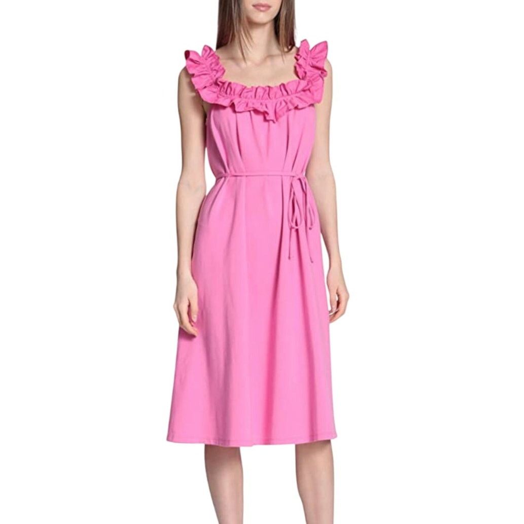 Other Donna Morgan Mada A Line Dress Pink Belted Midi Ruffle 8 New Size M / US 6-8 / IT 42-44 - 1 Thumbnail