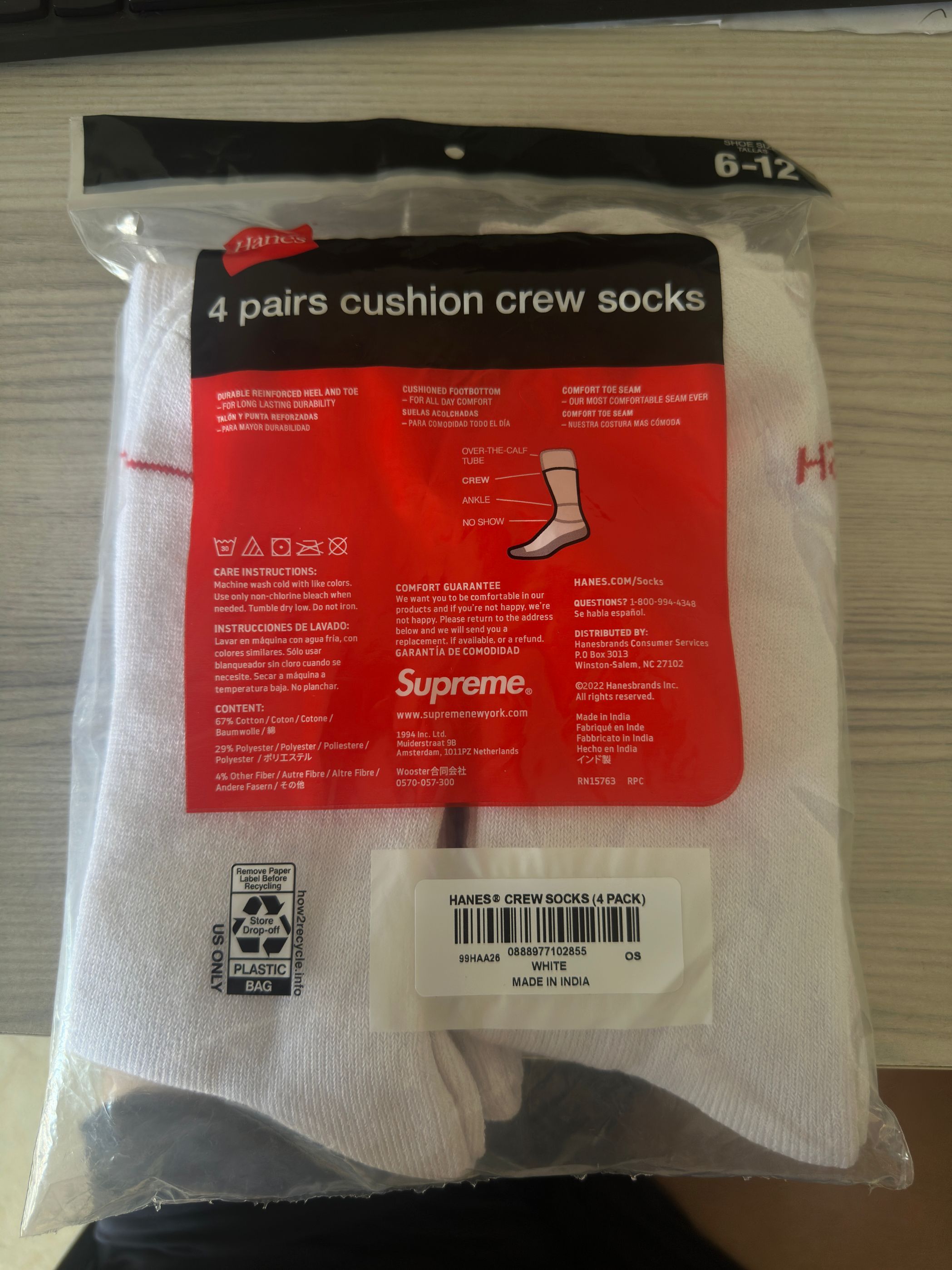 Supreme 4 pairs cushion crew socks supreme Size ONE SIZE - 2 Thumbnail
