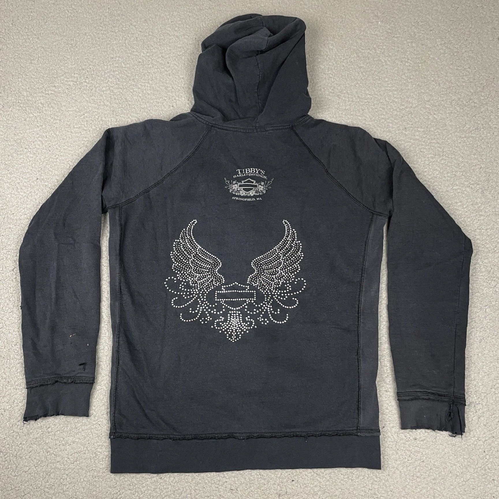 Harley Davidson VINTAGE Harley-Davidson Hoodie Adult M Black Zip Up Studded Distressed Wings M Womens Size M / US 6-8 / IT 42-44 - 7 Thumbnail
