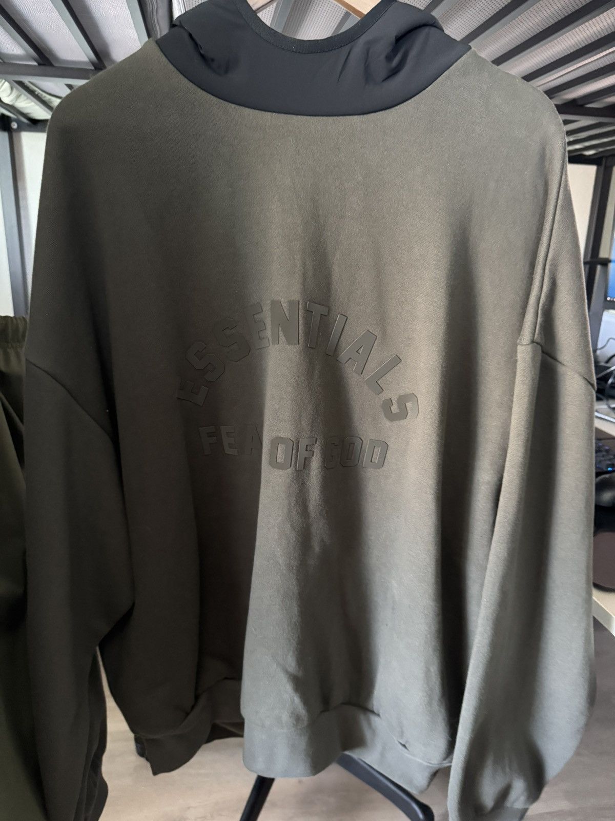Fear Of God Essentials Hoodie Olive | Grailed
