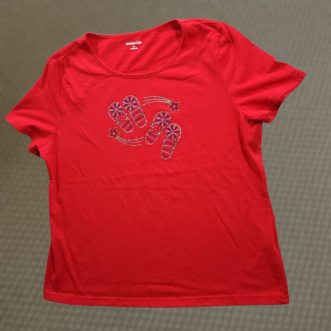 Vintage Breckenridge Womens Embellished Rhinestone Short Sleeve Shirt XL Red Size XL / US 12-14 / IT 48-50 - 1 Thumbnail