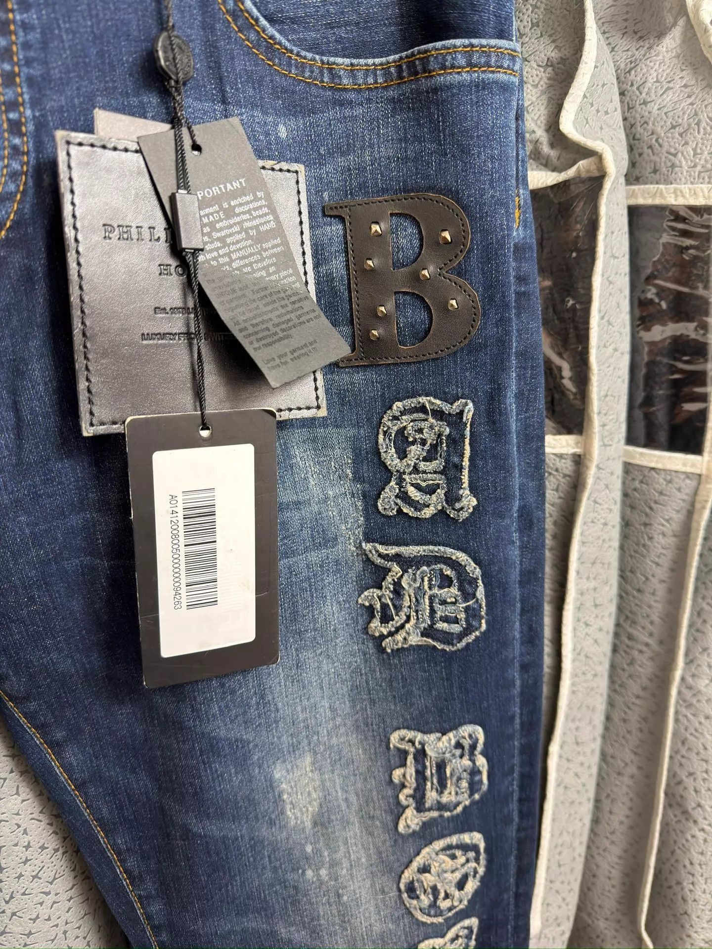 Philipp Plein Blue Denim Jeans with Embroidered Details Size US 34 / EU 50 - 4 Thumbnail