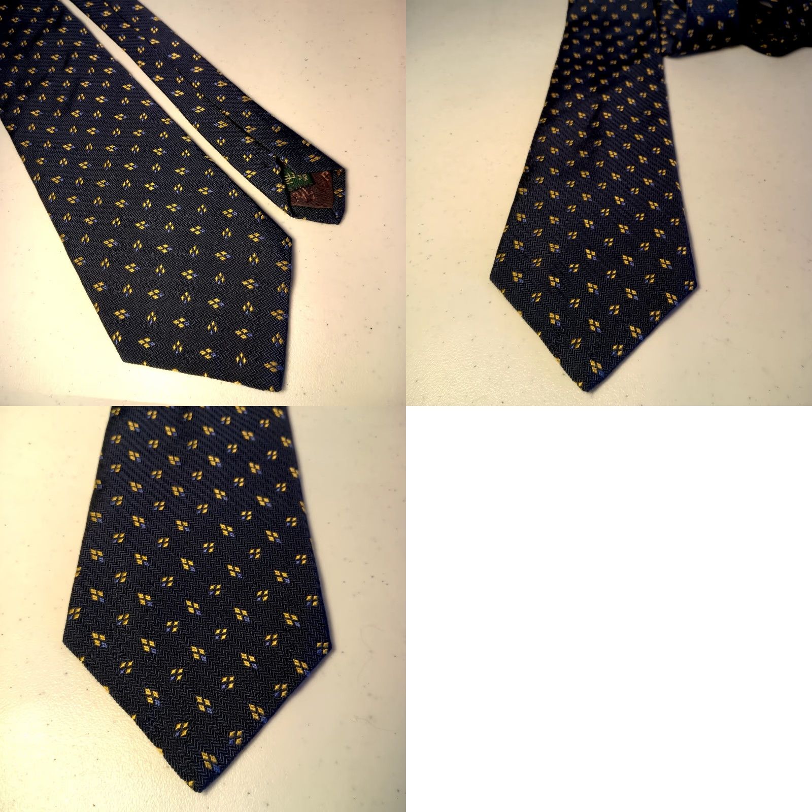 Ralph Lauren VINTAGE Lauren Ralph Lauren Tie Geometric Silk USA Made 57.5" Blue Yellow Diamond Pattern Men's Necktie Size ONE SIZE - 8 Thumbnail