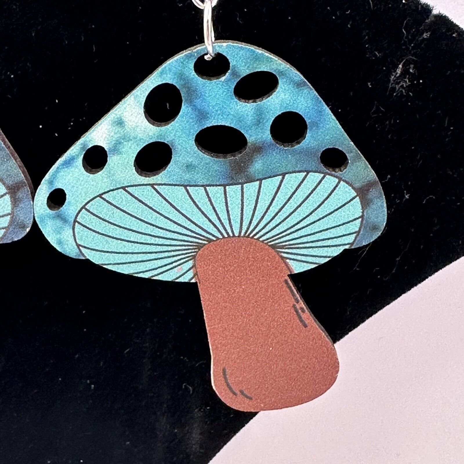 Other Mushrooms Hook Earrings Wood TyeDye Turquoise New Fantasy Size ONE SIZE - 8 Thumbnail