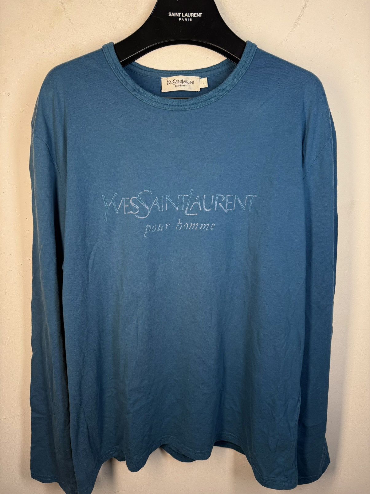 Yves Saint Laurent Big Logo YSL Longsleeve Blue Shirt Vintage Sweatshirt Size US M / EU 48-50 / 2 - 13 Thumbnail