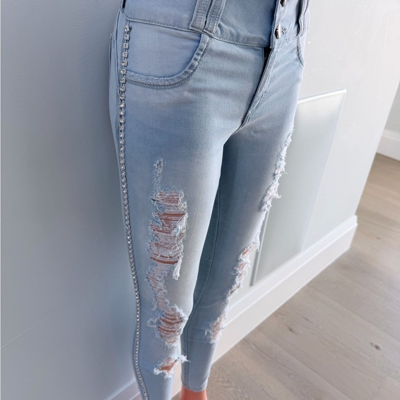 Other Pitbull High Waisted Light Wash Blue Ripped Distressed Jeans Size 23" - 12 Thumbnail