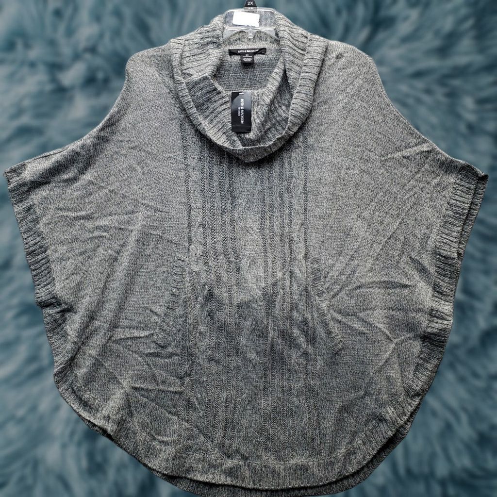 Vintage 89th & Madison Womens Size 2X Gray Poncho Sweater Turtleneck Knit Pullover Vestless Sleeveless Casual Knit Top Size XXL / US 16-18 / IT 52-54 - 1 Thumbnail