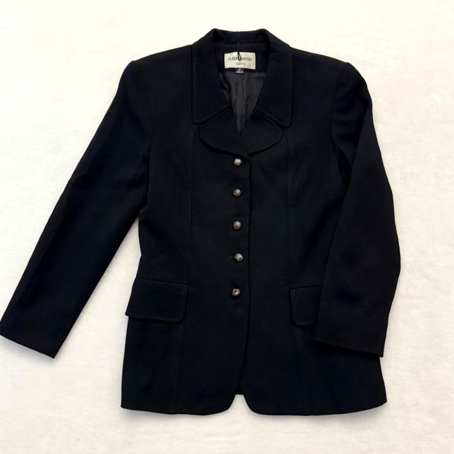 Albert Nipon VINTAGE Albert Nipon Black Wool Trench Style Blazer Size 8 Military Jacket Women Size M / US 6-8 / IT 42-44 - 7 Thumbnail