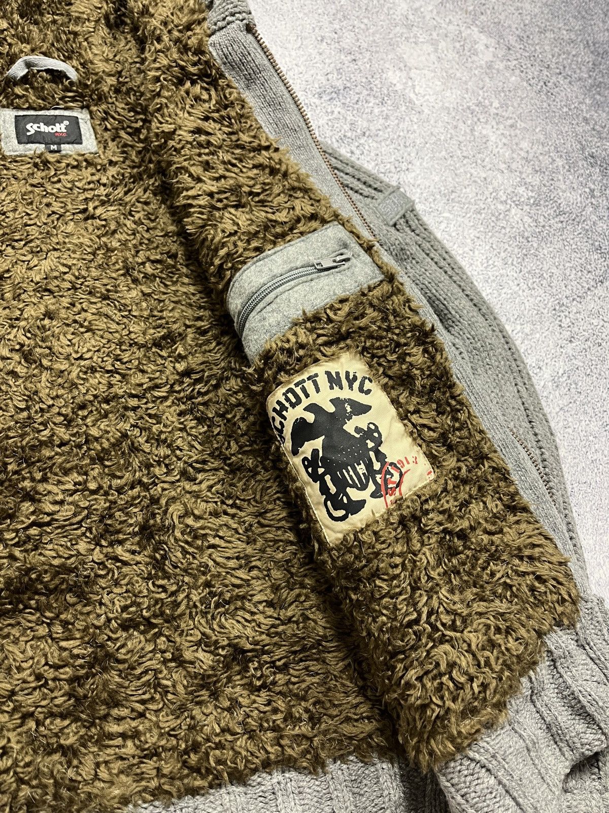 Schott × Vintage Schott Cable Knit Heavy Zip Hoodie Sherpa Jacket Duffle Coat Size US M / EU 48-50 / 2 - 10 Thumbnail