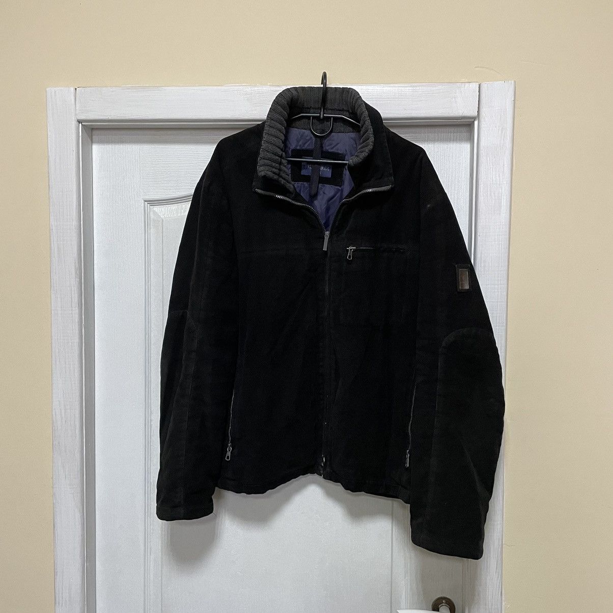 Archival Trussardi black velvet suede bomber jacket old mone