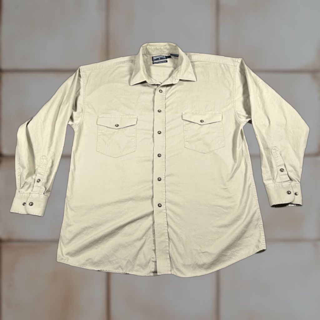 Vintage Panhandle Slim Shirt Adult MEDIUM Brown Western Cowboy Solid Long Sleeve Button-Up Pearl Snap Front Pockets Mens Size US M / EU 48-50 / 2 - 1 Thumbnail