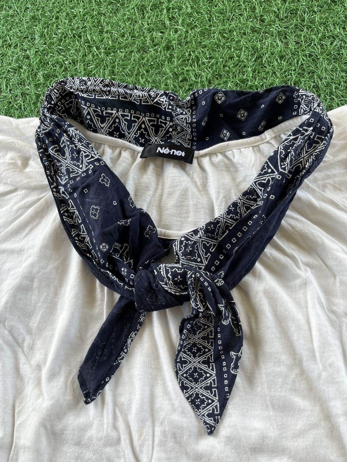 Issey Miyake × Japanese Brand × Ne-Net Ne-Net bandana crop Tee By Issey Miyake Japan 🇯🇵 Size L / US 10 / IT 46 - 2 Thumbnail