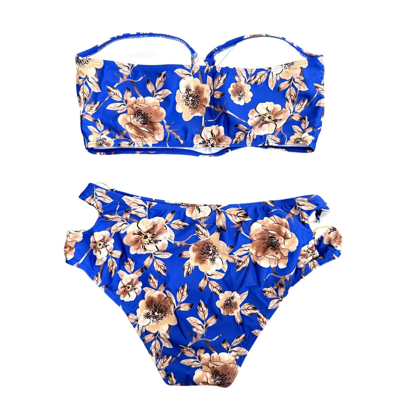 Shein Floral Ring Accent Bandeau Bikini in Blue, Size S Size ONE SIZE - 2 Thumbnail
