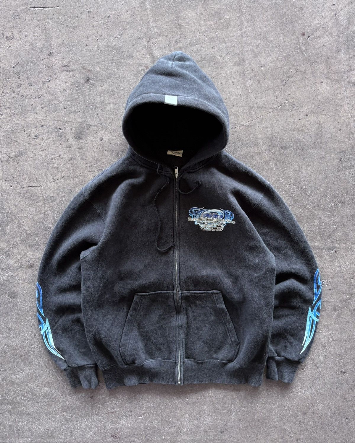 Japanese Brand × Vintage 2000s Piko Hawaiian Flame Faded Black Zip Up Hoodie Size US S / EU 44-46 / 1 - 1 Thumbnail