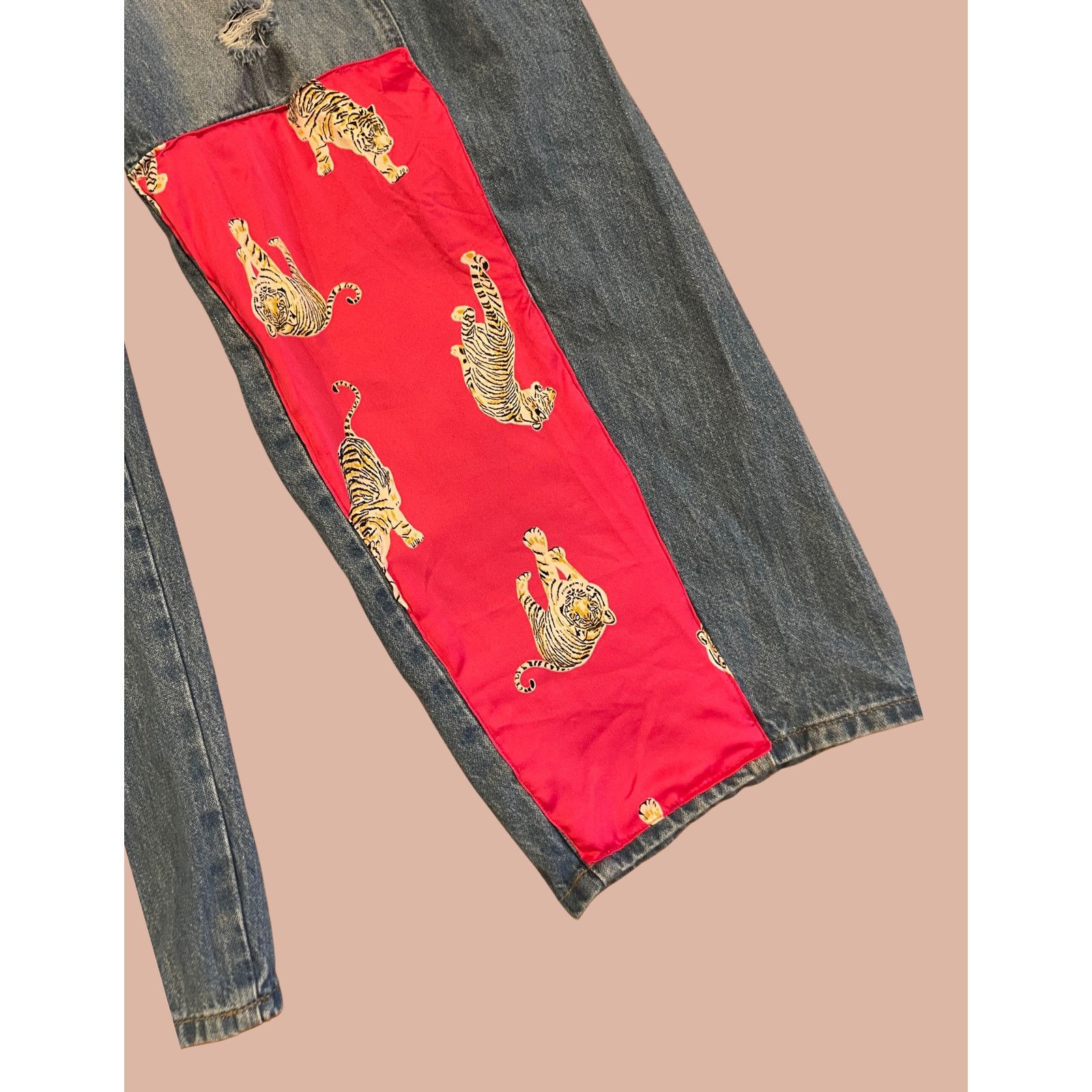 Handmade Size 4 Upcycled Tiger Jeans Boho Indie Funky Size 27" / US 4 / IT 40 - 2 Thumbnail
