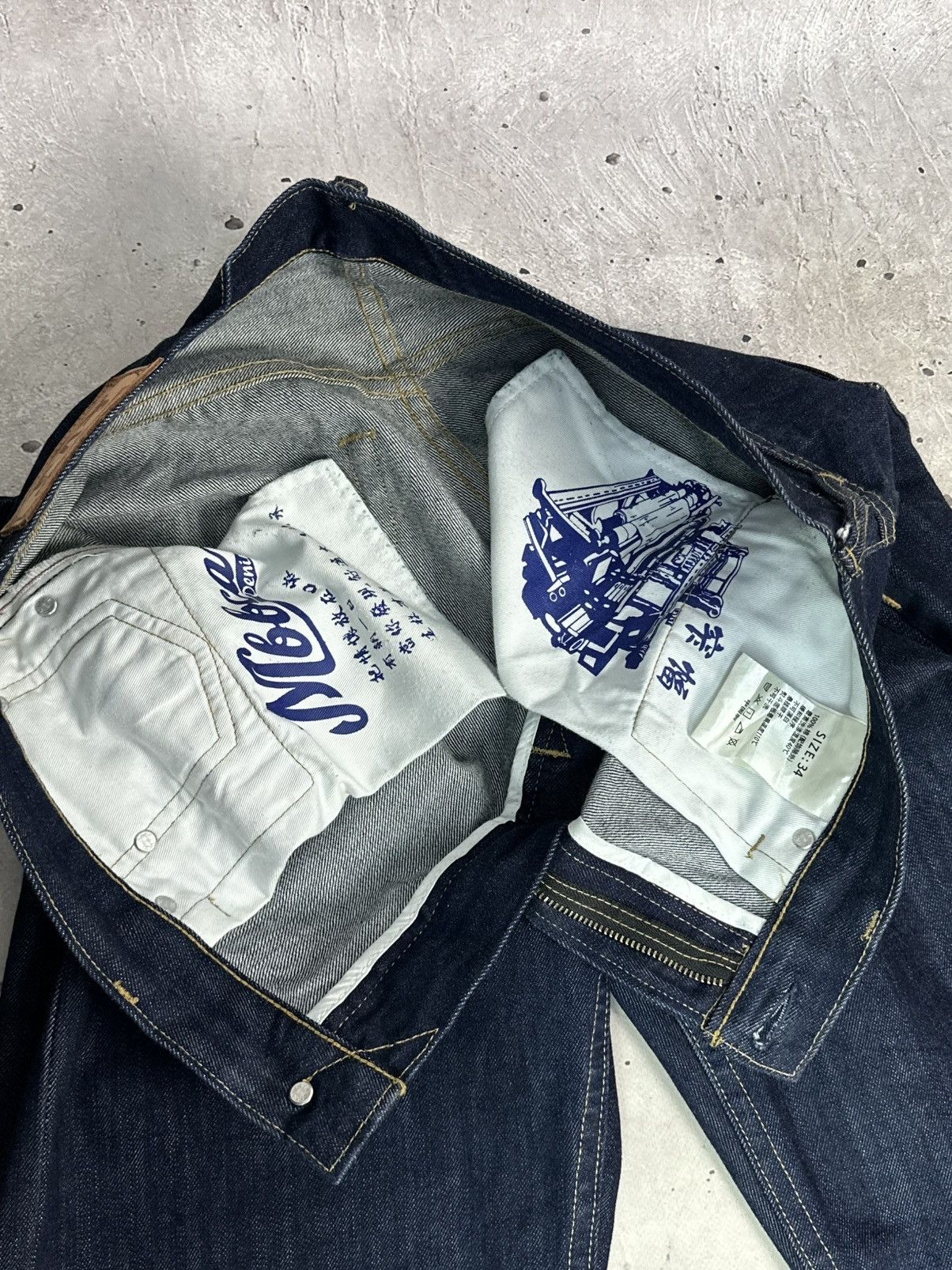 Japanese Brand Mbbcar Selvedge Navy Cotton Wide-Leg Men’s Indigo Jeans Size US 34 / EU 50 - 7 Thumbnail