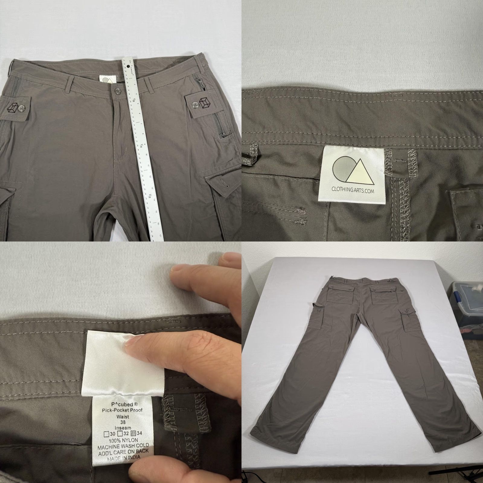 Vintage Clothing Arts Pants Mens 38x34 Brown P Cubed Pick Pocket Proof Cargo Travel Size US 38 / EU 54 - 8 Thumbnail