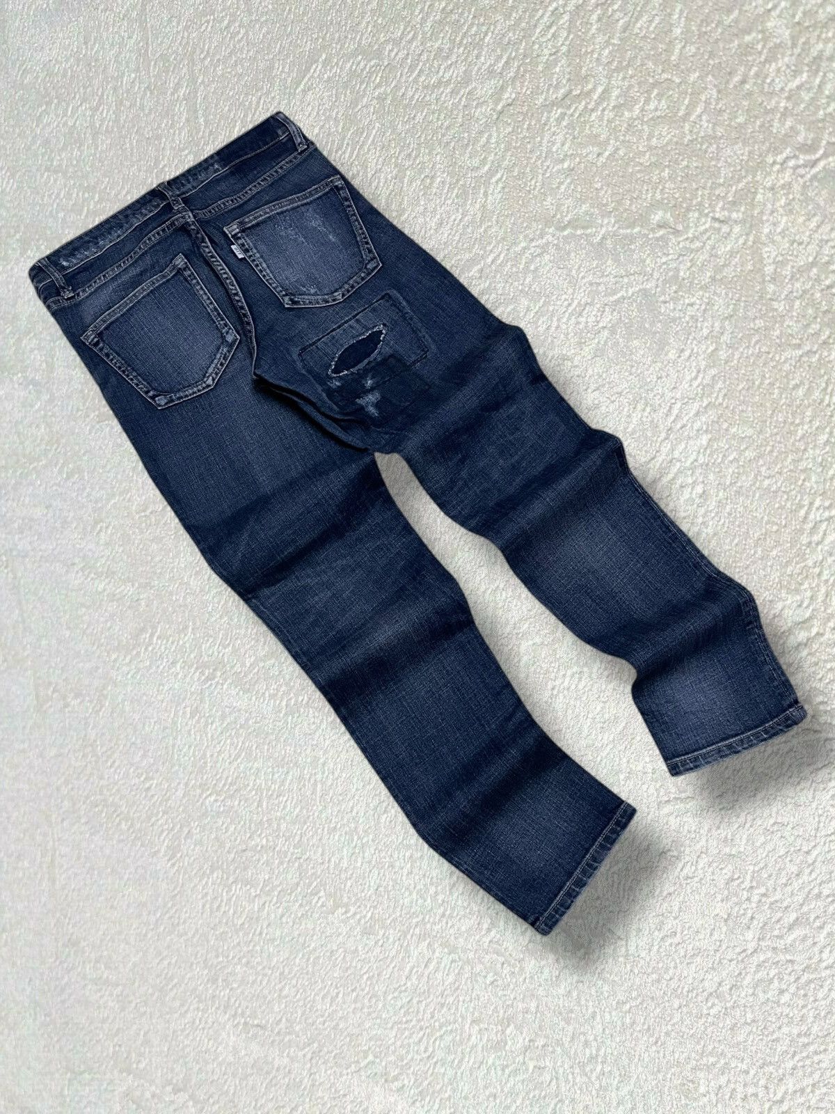 Japanese Brand Vintage 1990s Japan Bit Blue Distressed Patchwork Denim Size US 29 - 10 Thumbnail