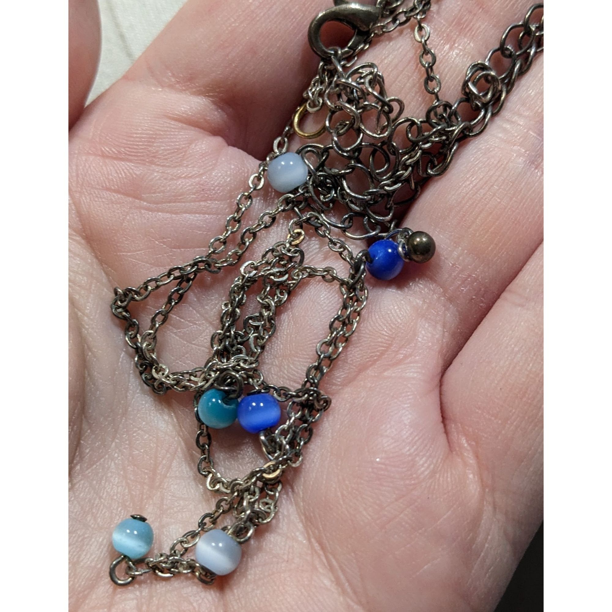 Other Silver-Tone Layered Necklace With Blue Cateye Glass Beads Size ONE SIZE - 5 Thumbnail