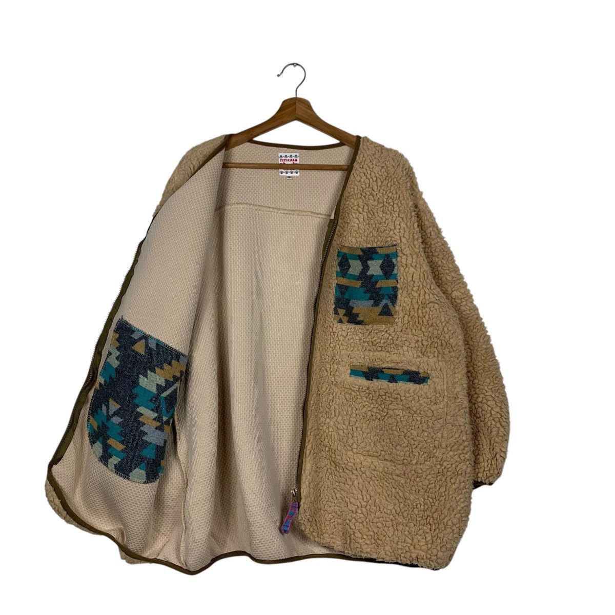 Japanese Brand TITICACA Deep Pile Fleece Jacket V Neck #2108-C92 Size US L / EU 52-54 / 3 - 9 Thumbnail