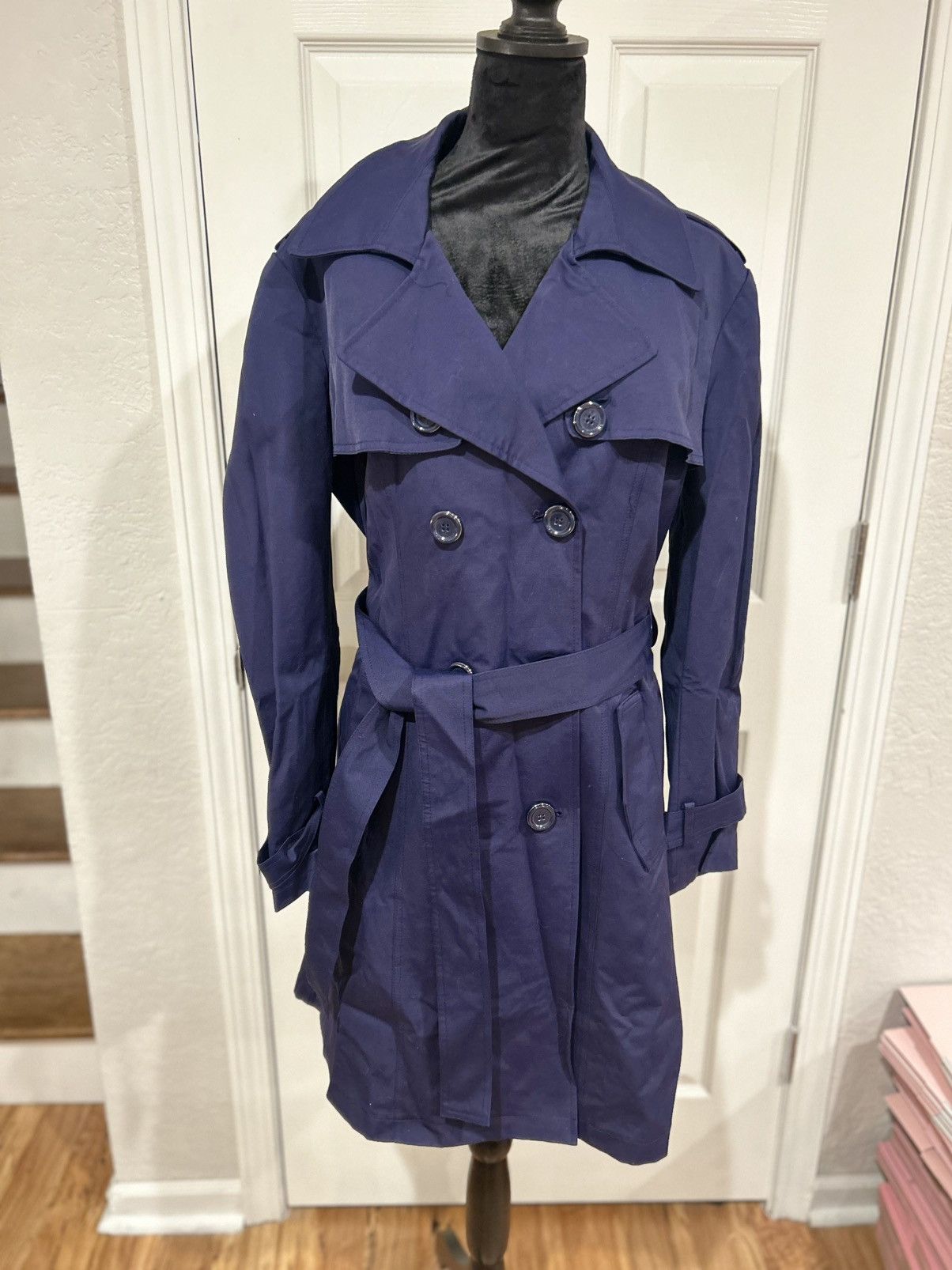 Other New York & Company Navy Blue Button Up Trench Coat Size XL / US 12-14 / IT 48-50 - 1 Thumbnail