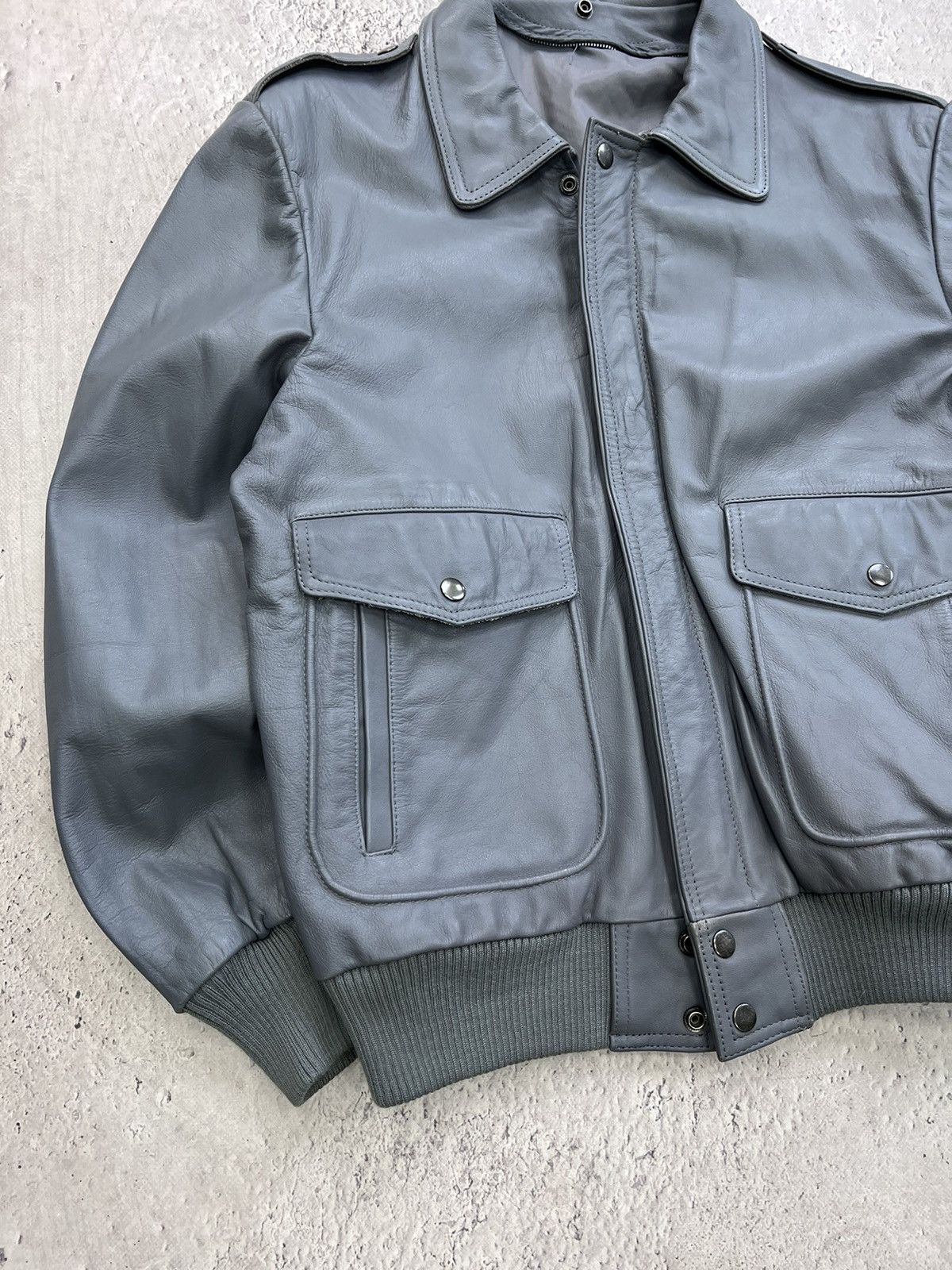 Genuine Leather × Japanese Brand Vintage Grey Leather y2k Biker AVIATOR Racing Jacket Size US M / EU 48-50 / 2 - 2 Thumbnail