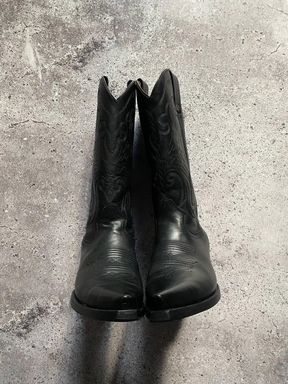Leather VINTAGE 90s USA BLACK LEATHER WESTERN COWBOY BOOTS Size US 5.5 / EU 38 - 13 Thumbnail