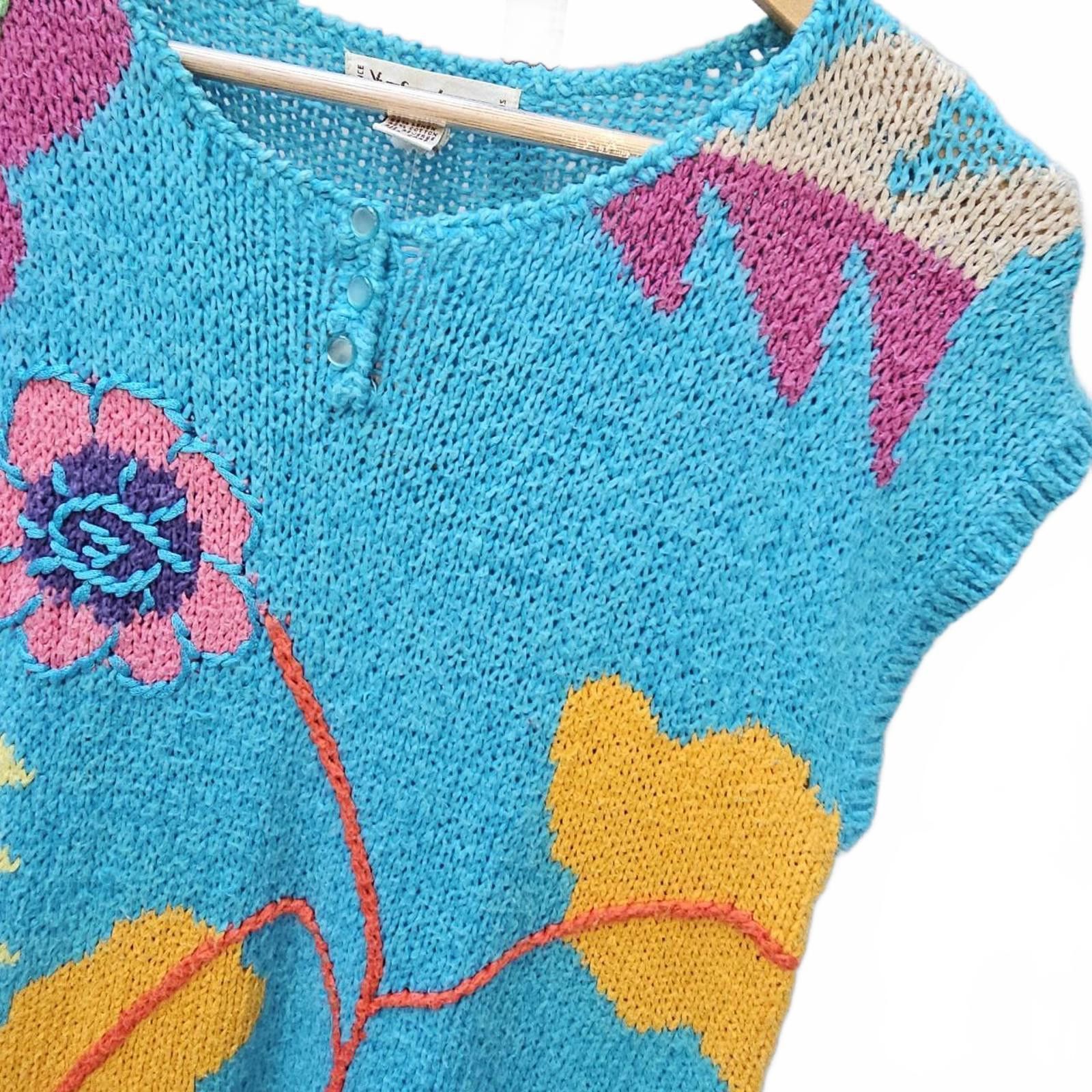 Designer Yves Saint Laurent Paris Vintage Vibrant Floral Knit Sweater Size ONE SIZE - 4 Thumbnail