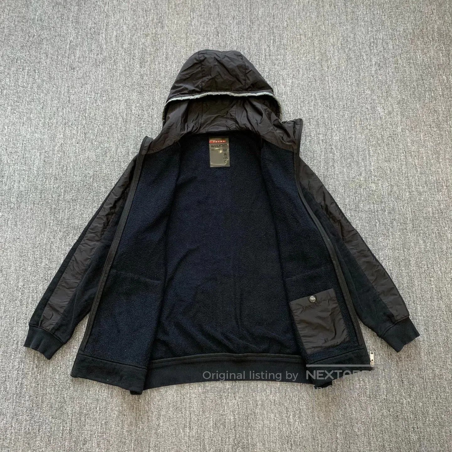 Prada Black Zip-Up Hoodie with Contrast Sleeves. Size US L / EU 52-54 / 3 - 7 Thumbnail