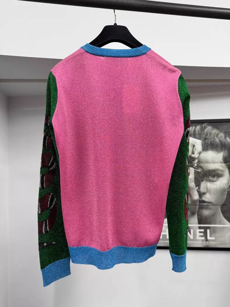 Gucci Gucci Pink and green bright line cat head knitted cardigan Size M / US 6-8 / IT 42-44 - 3 Thumbnail