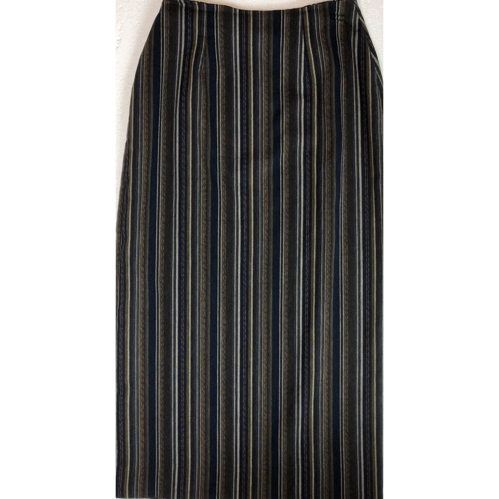 Express Express Wrap Skirt M Olive/Navy Stripe 26”W Wool Italy Career Boho Hippie Grunge Size 32" / US 10 / IT 46 - 3 Thumbnail