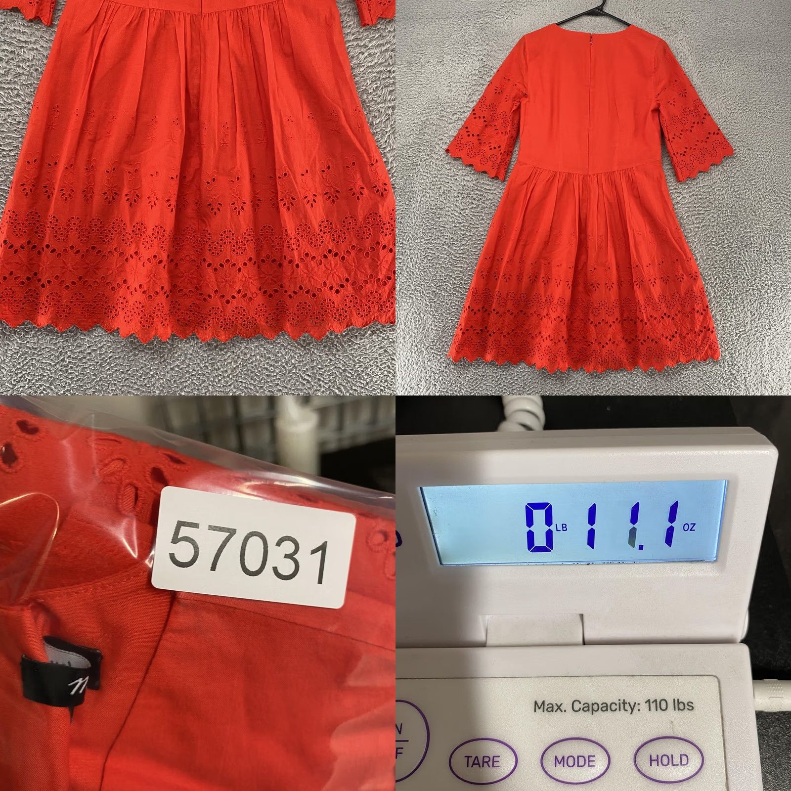 Madewell Madewell Dress Womens 0 Orange Eyelet Fit & Flare Bell Sleeve Knee Length Boho Shirt Dress? Size XS / US 0-2 / IT 36-38 - 9 Thumbnail