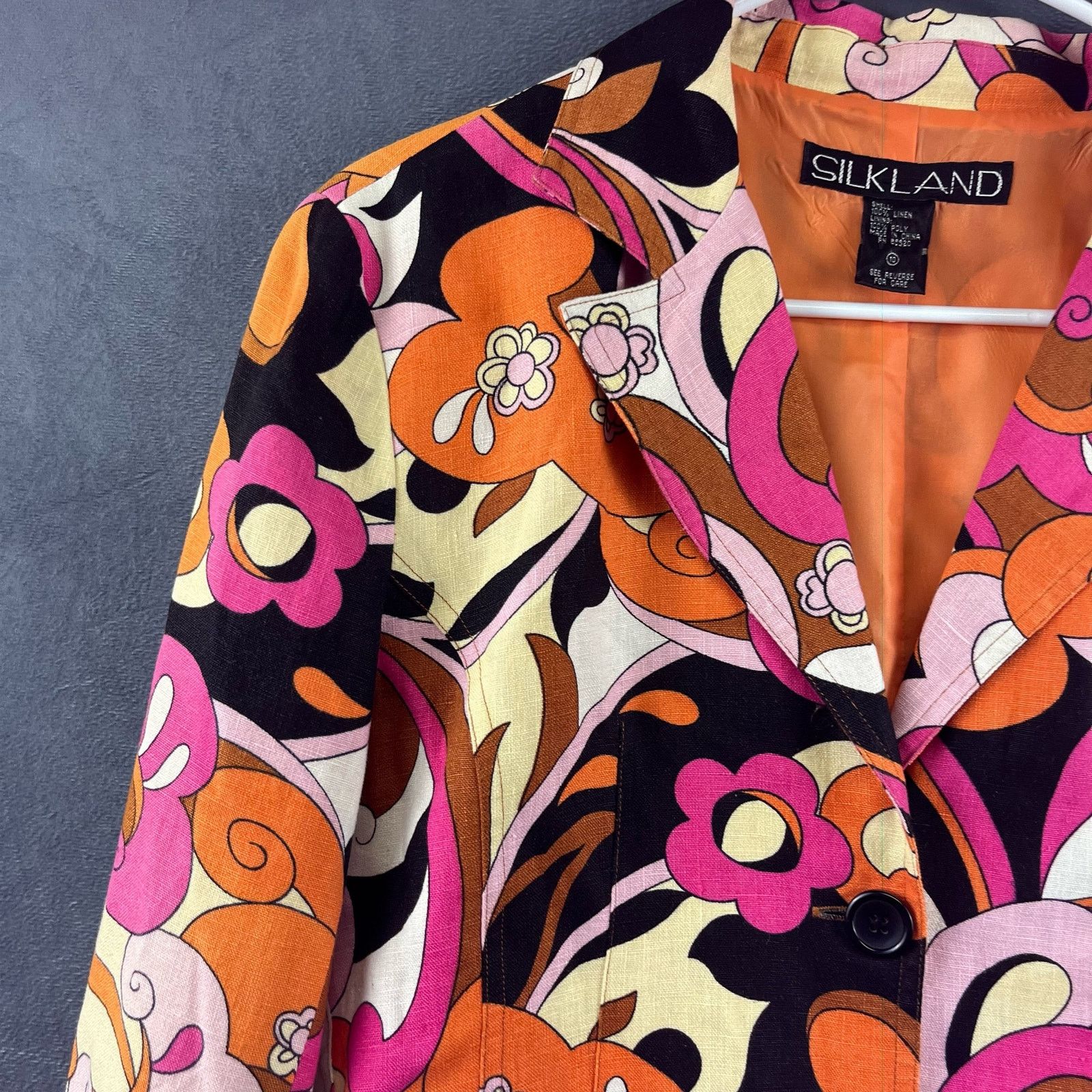 Other Silkland Linen Blazer Womens 10 Colorful Floral Abstract Art Size L / US 10 / IT 46 - 6 Thumbnail