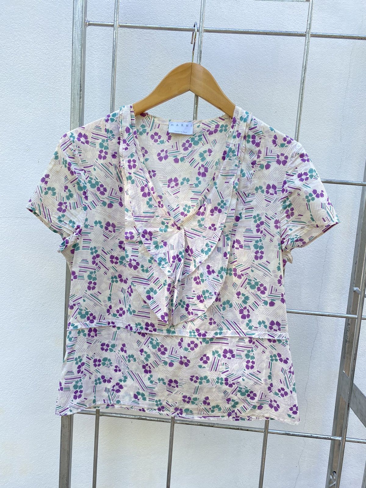 Marni MARNI V-neck shirt with ruffles multi-colored floral pattern Size ONE SIZE - 2 Thumbnail