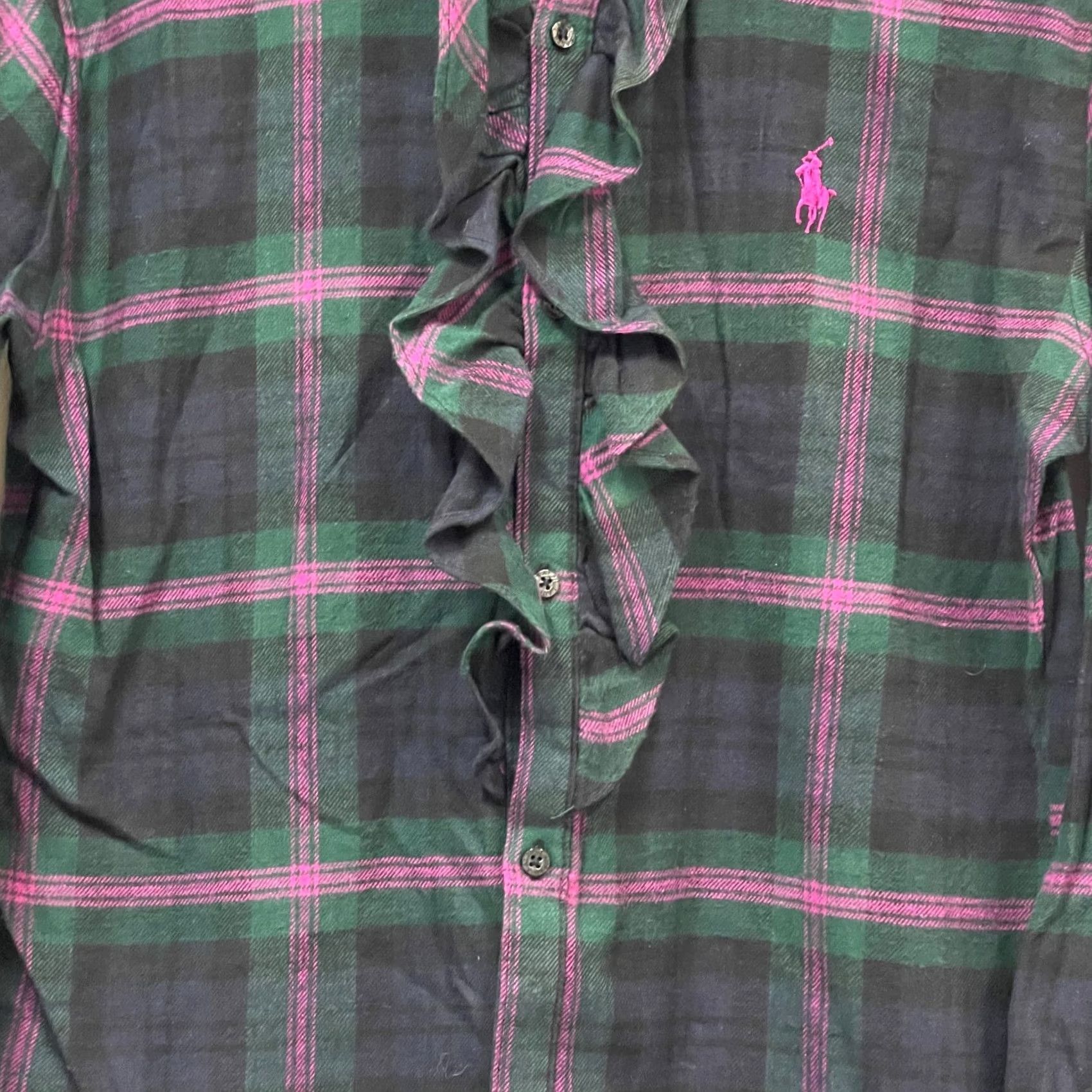 Ralph Lauren Ralph Lauren Plaid 100% Cotton Flannel Shirt Dress Medium Green/Black/Pink Long Sleeve Button Front Ruffle Casual Shirt Dress Womens Size M / US 6-8 / IT 42-44 - 2 Thumbnail