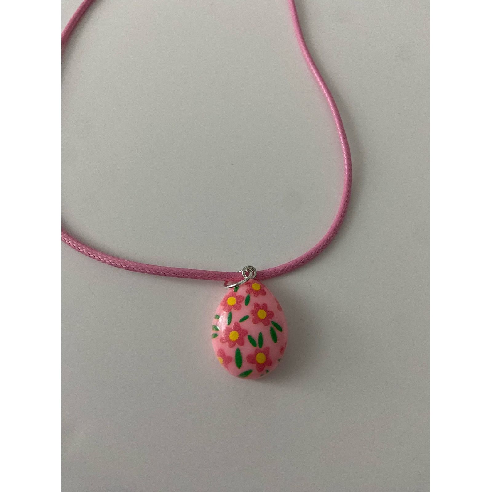 Handmade pink easter egg pendant necklace Size ONE SIZE - 4 Thumbnail