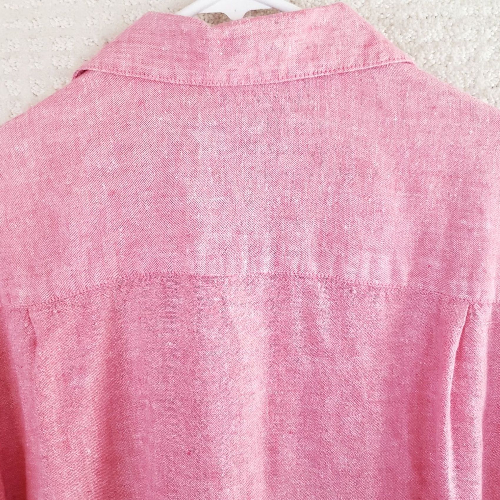 Pinko Saddlebred Shirt Mens L Button Front Classic Fit Linen Cotton Pink Short Sleeve Size US L / EU 52-54 / 3 - 7 Thumbnail