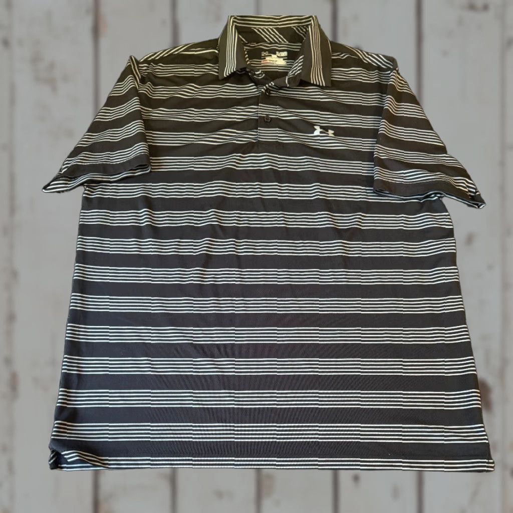 Under Armour VINTAGE Under Armour HeatGear Short Sleeve Polo Men's XL Black White Striped Shirt Size US XL / EU 56 / 4 - 1 Thumbnail