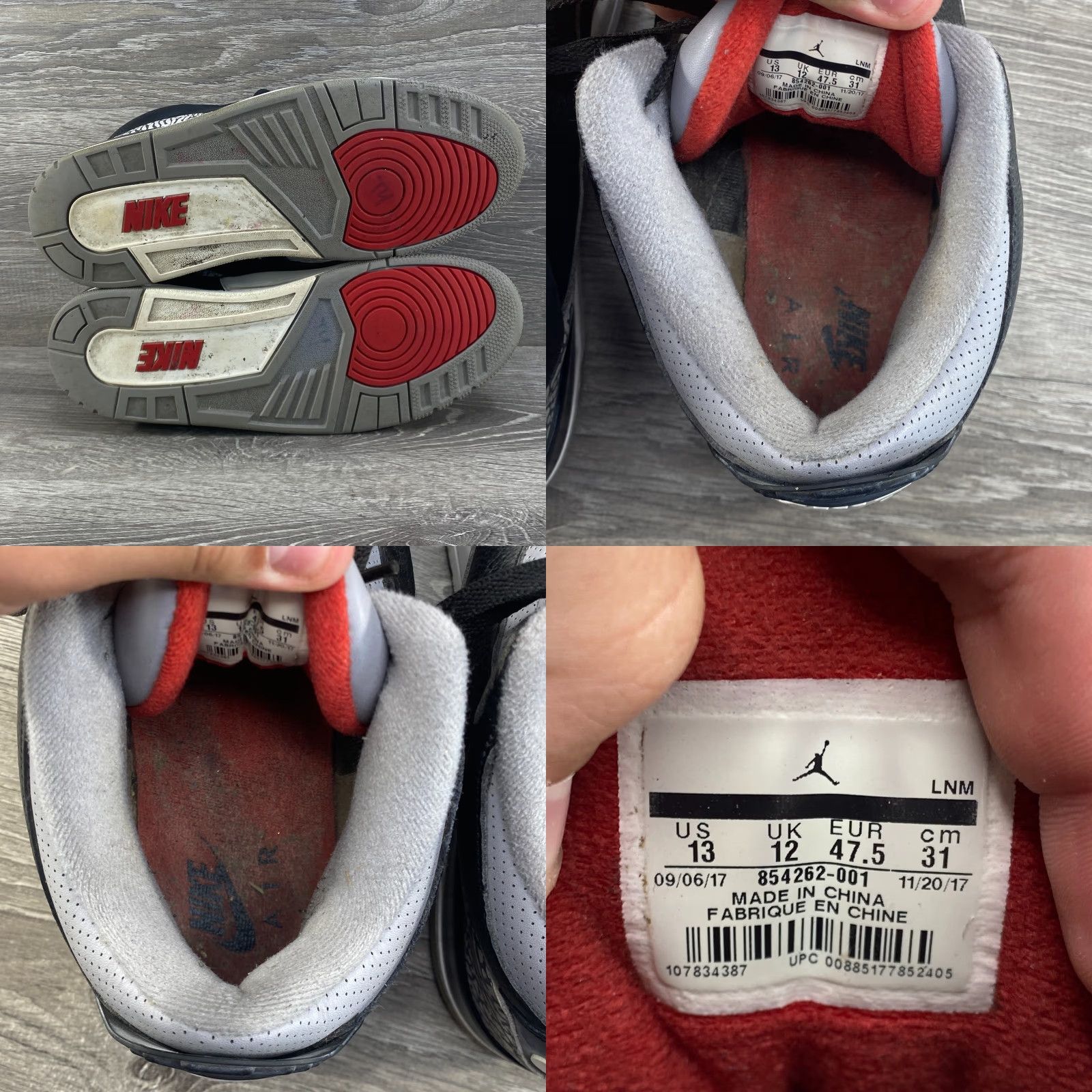 Nike Nike Air Jordan 3 Retro OG Black Cement 2017 Mens 13 854262-001 Black Red White Nike Air Jordan Sneaker Basketball Casual Retro Shoes Size US 12 / EU 45 - 8 Thumbnail