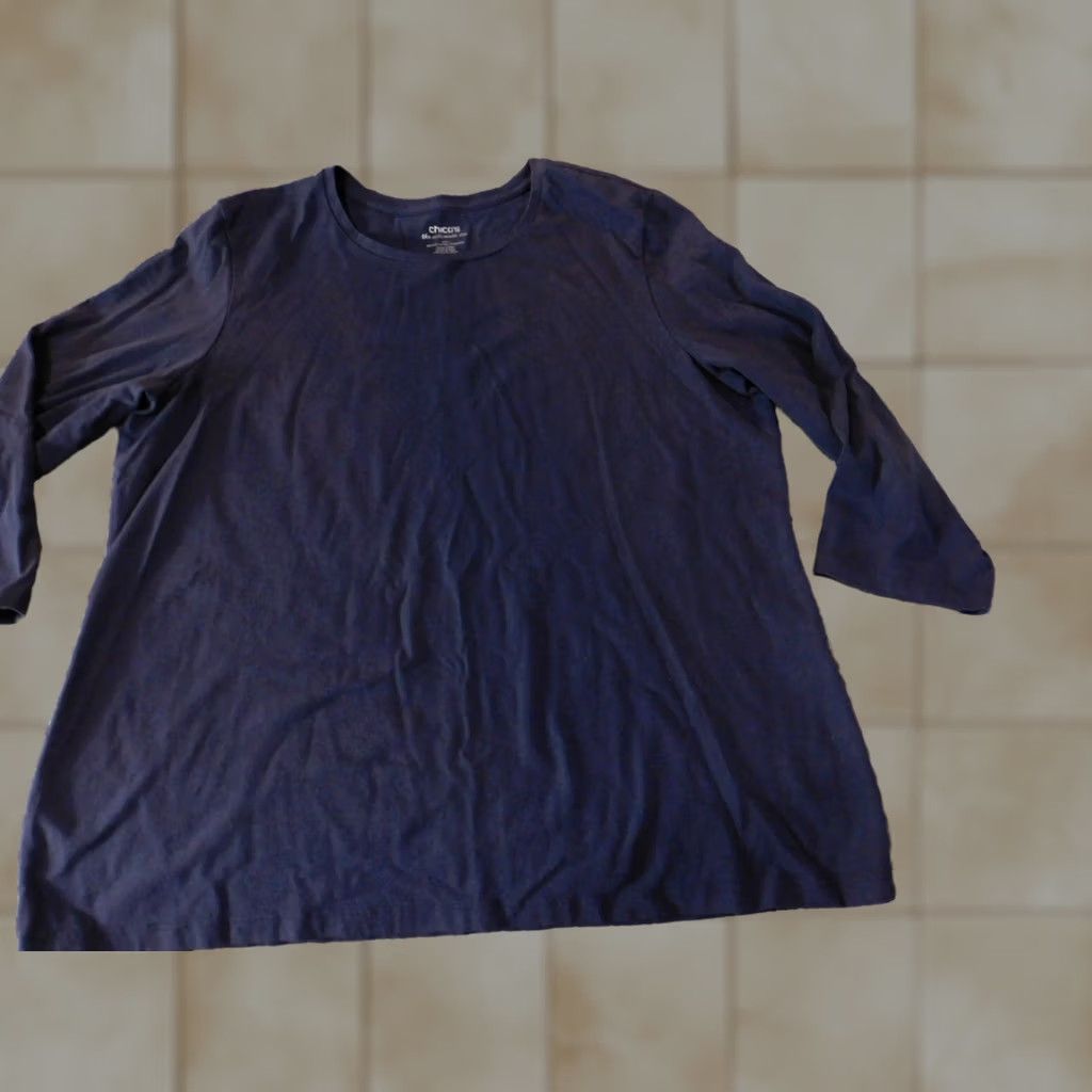 Vintage Chico's Blouse Shirt Womens 3 3 Blue Round Neck Long Sleeve Solid Cotton Spandex Rayon Basic Casual Stretch Top Vintage N/A Size XS / US 0-2 / IT 36-38 - 1 Thumbnail
