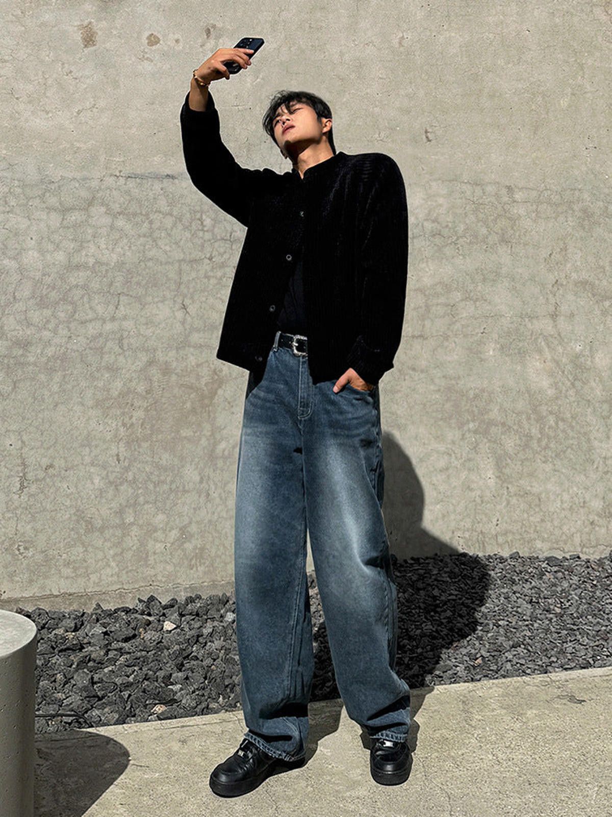 Vintage Blue Wide Leg Denim Jeans, Loose Fit Men's Jeans Size US 32 / EU 48 - 4 Thumbnail