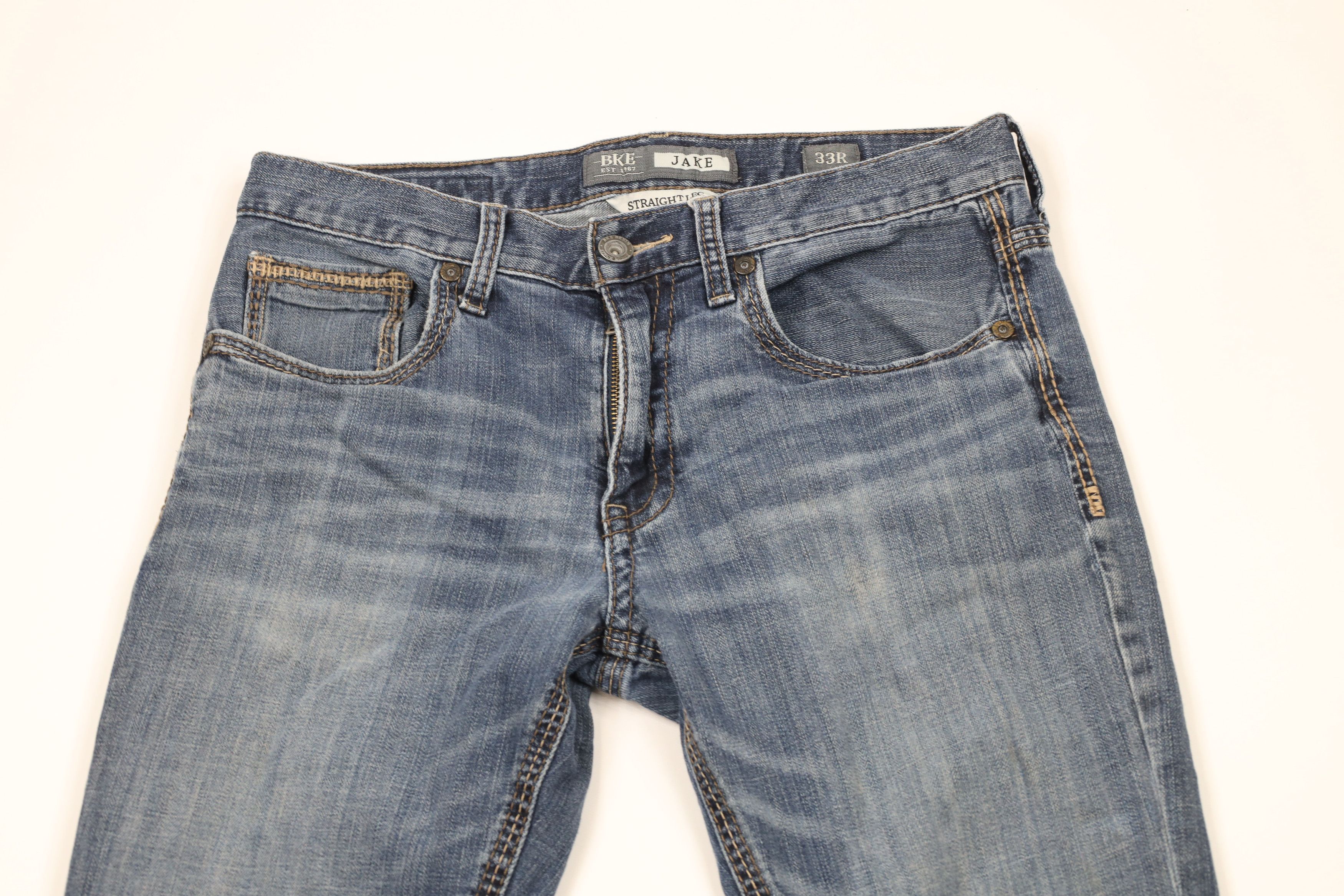 Vintage Buckle BKE Thick Stitch Jake Straight Leg Denim Jeans Blue Size US 33 - 2 Thumbnail