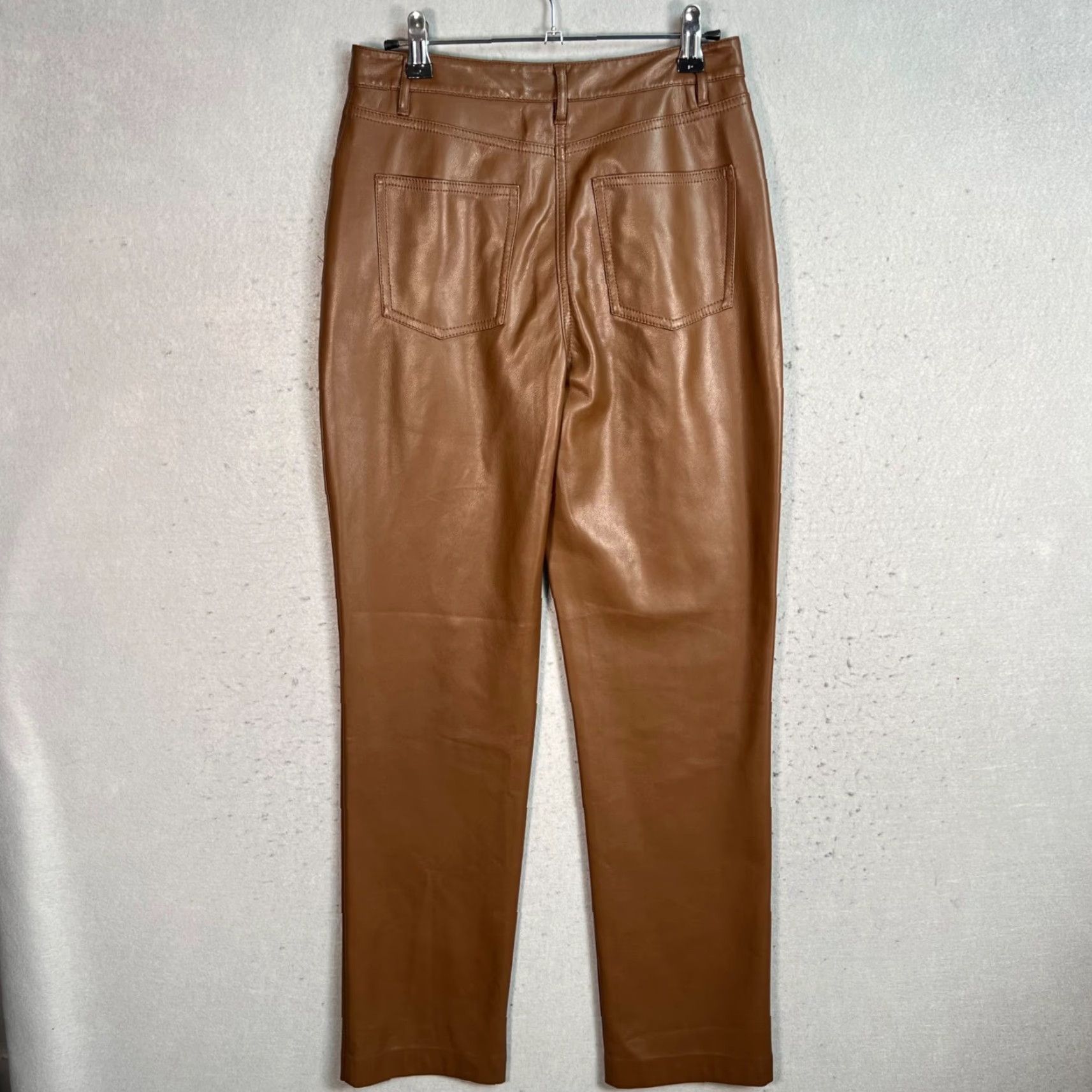 Oak + Fort Oak + Fort Brown Faux Leather High-Waisted Straight Leg Pants Womens Size 4 Size 27" / US 4 / IT 40 - 2 Thumbnail