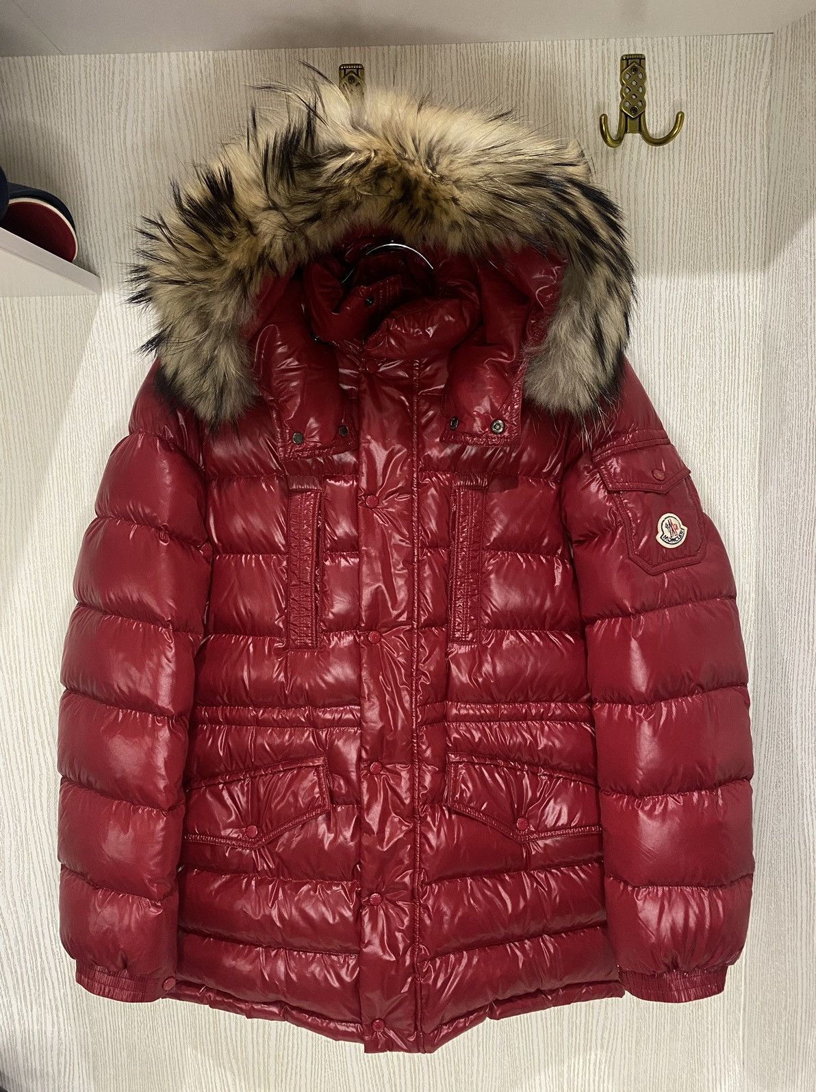 Red moncler cheap maya coat