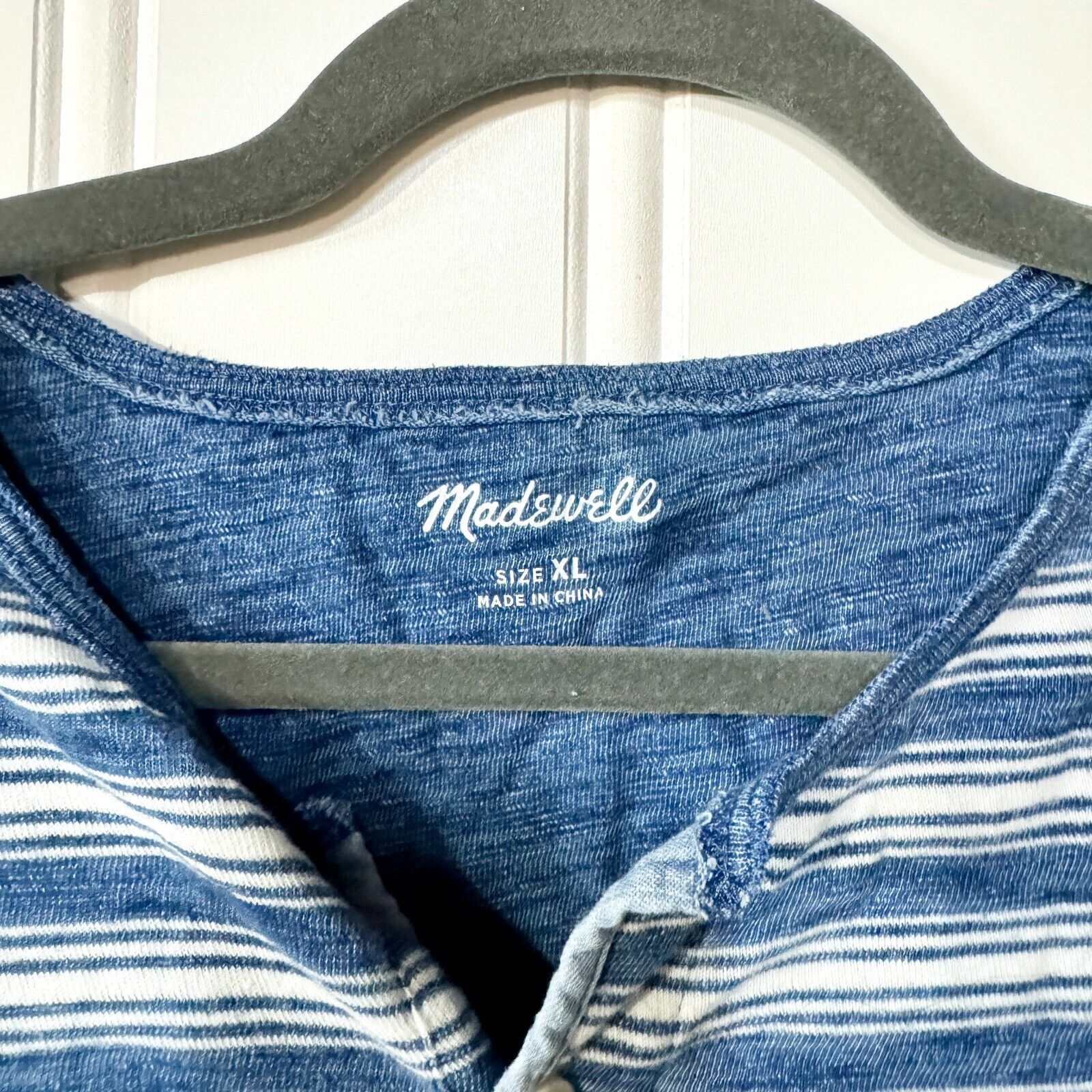 Madewell Madewell Blue Striped Cotton Long Sleeve Henley Crewneck XL Size US XL / EU 56 / 4 - 2 Thumbnail