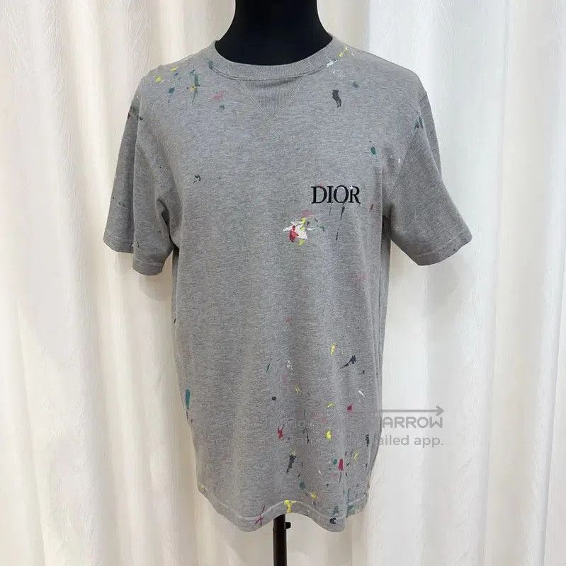 Dior Dior Men's Gray Cotton T-shirt with Paint Splatter . Size US L / EU 52-54 / 3 - 1 Thumbnail