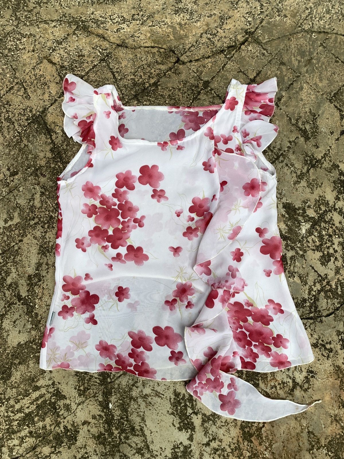 Japanese Brand × Vintage y2k Angel Court Sakura Flower Graphic Ruffle Blouse Mesh Top Size M / US 6-8 / IT 42-44 - 1 Thumbnail